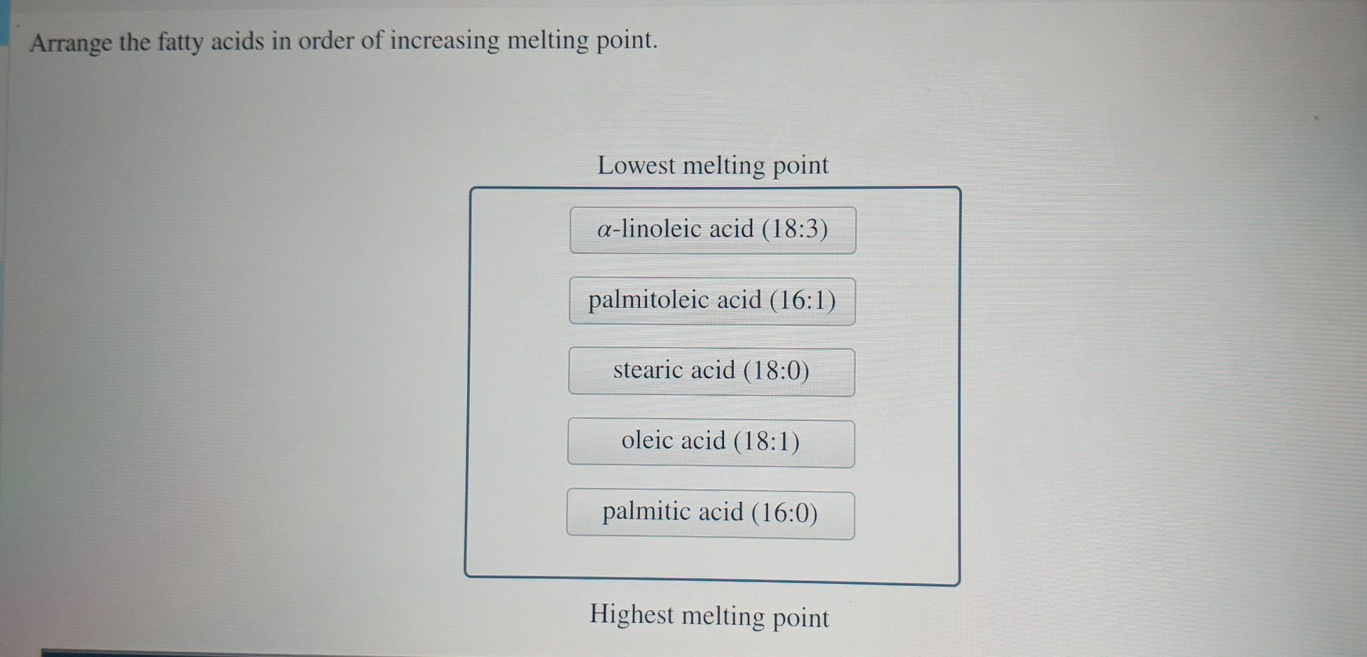 Solved Arrange the fatty acids in order of increasing