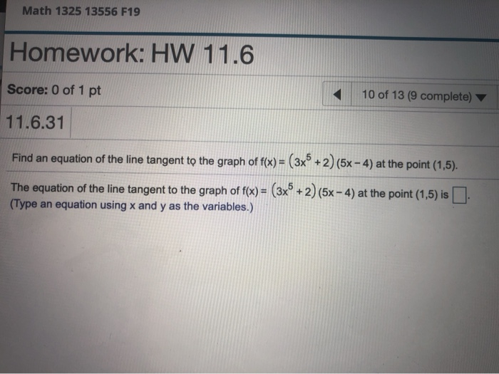 Solved Math 1325 13556 F19 Homework: HW 11.6 Score: 0 of 1 | Chegg.com