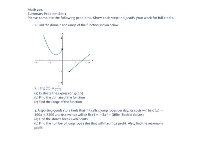 Solved Math 2O4 Summary Problem Set 1 Please complete the | Chegg.com