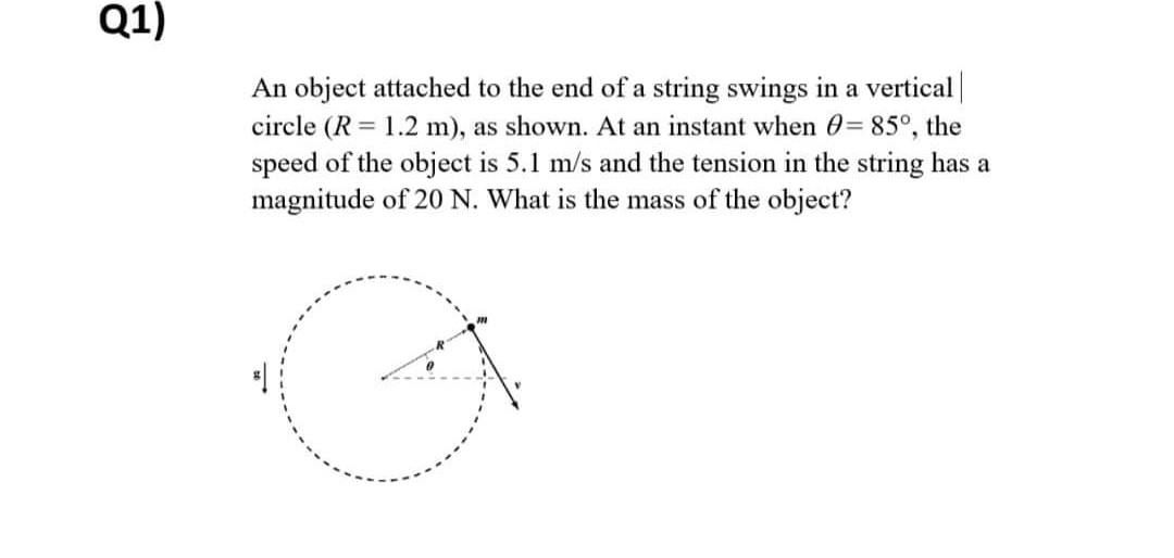 Solved Q1) An object attached to the end of a string swings