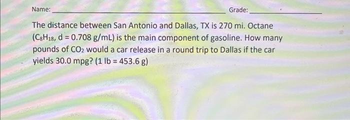 Solved Name Grade The distance between San Antonio and Chegg