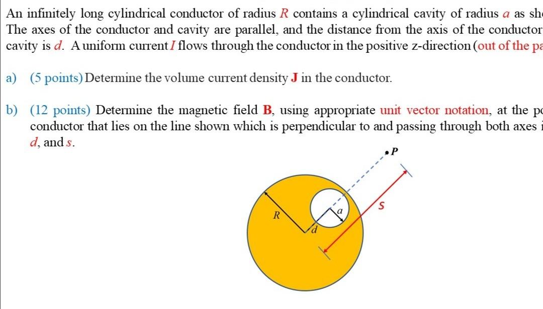 Solved An infinitely long cylindrical conductor of radius R | Chegg.com