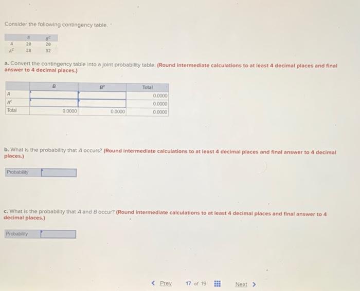 Solved Consider the following contingency table. A 20 28 a. | Chegg.com