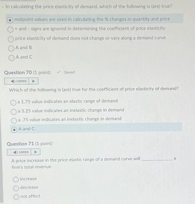 Solved In calculating the price elasticity of demand, which | Chegg.com