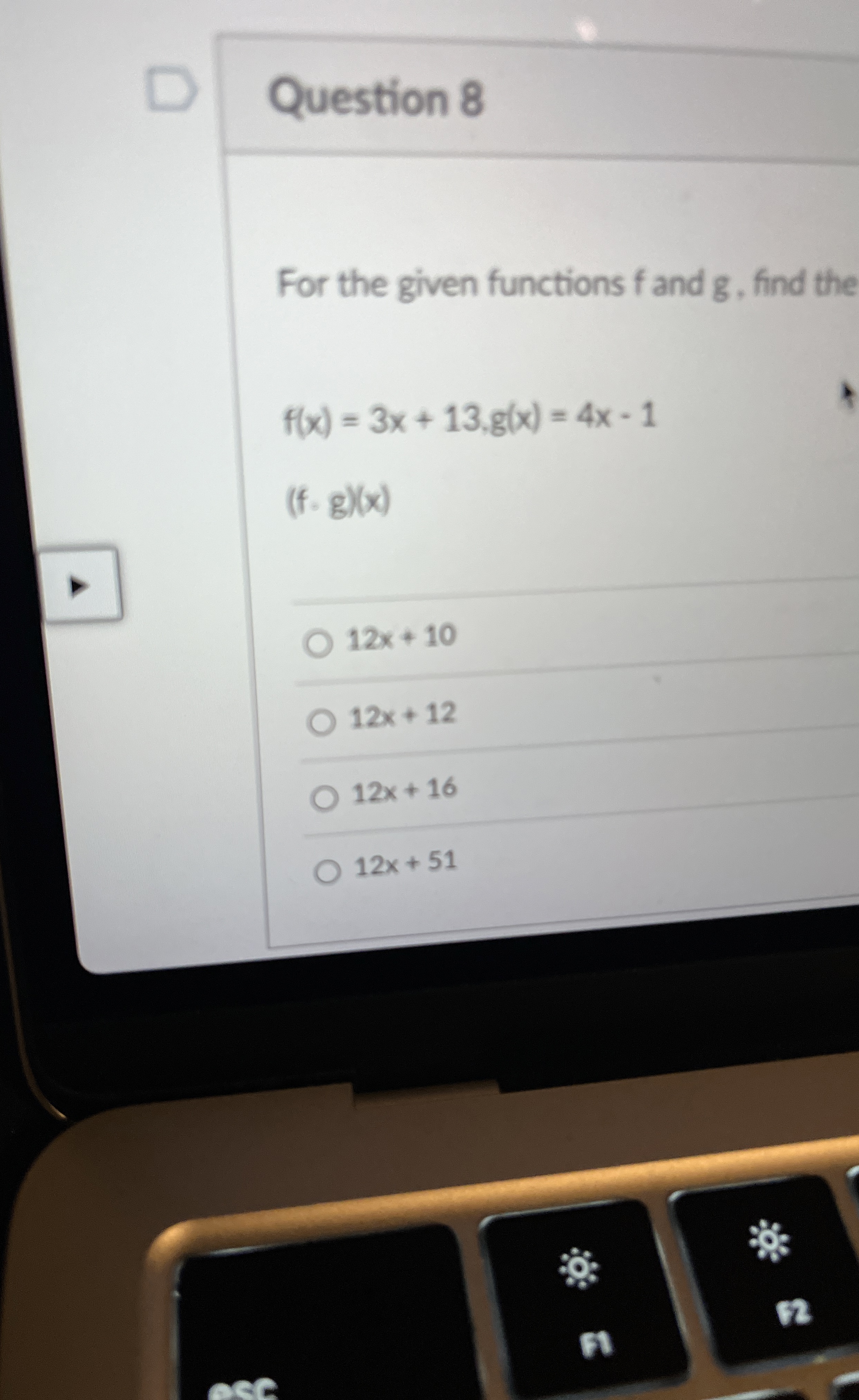 Solved Question 8For the given functions f ﻿and g, ﻿find | Chegg.com