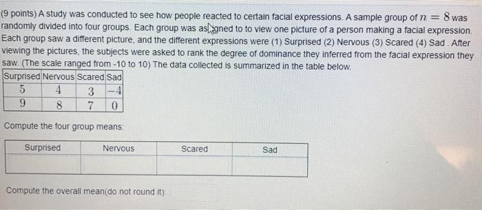 Solved (9 points) A study was conducted to see how people | Chegg.com