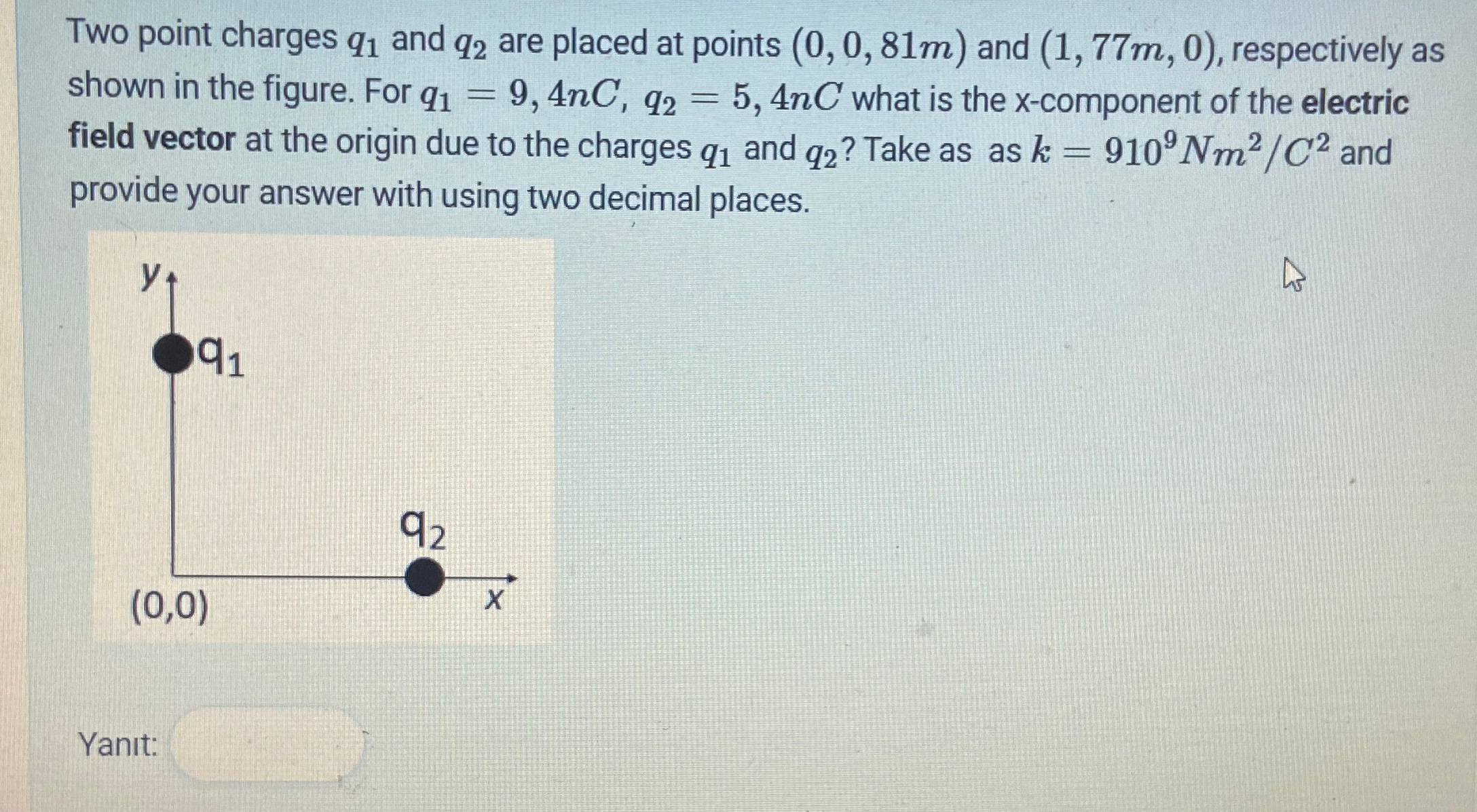 Solved Two point charges q1 ﻿and q2 ﻿are placed at points | Chegg.com