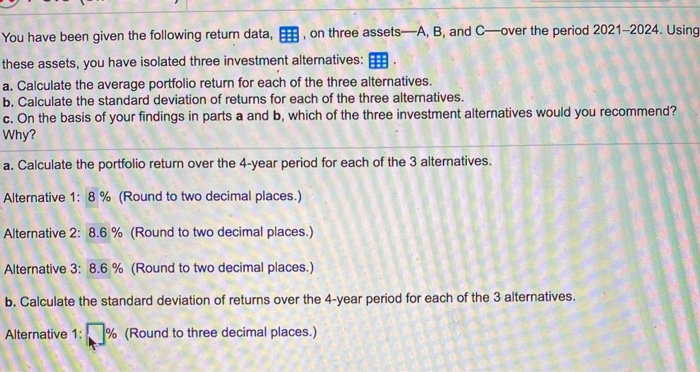 Solved You have been given the following return data, B. on | Chegg.com