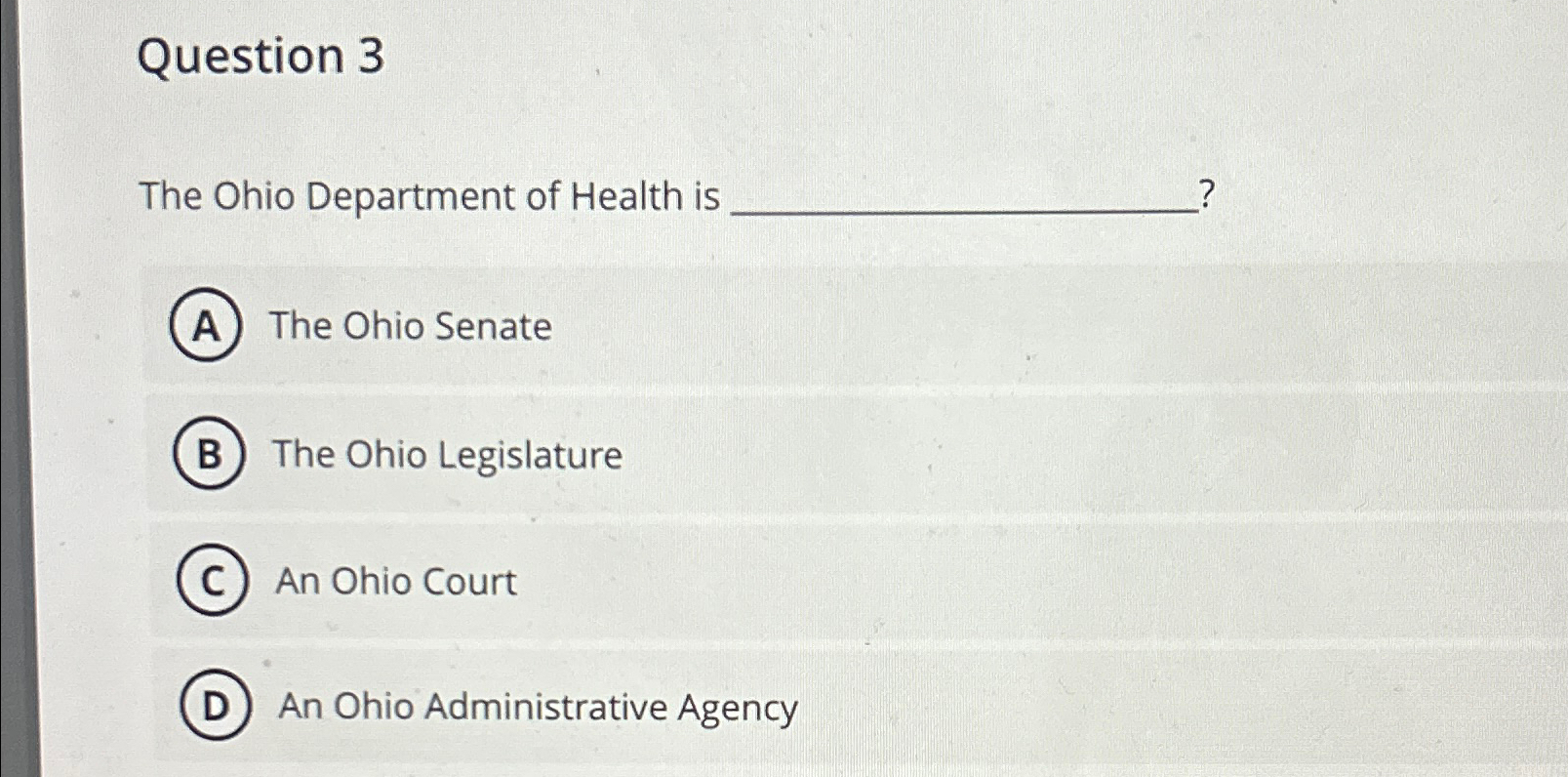 Solved Question 3The Ohio Department of Health isThe Ohio | Chegg.com