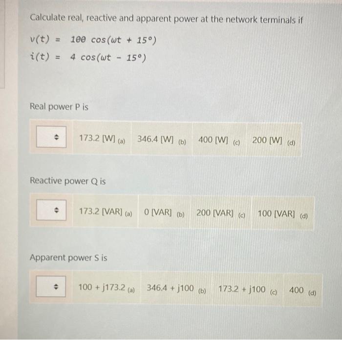 Solved Calculate Real, Reactive And Apparent Power At The | Chegg.com