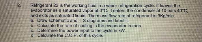 Solved 2. Refrigerant 22 Is The Working Fluid In A Vapor | Chegg.com