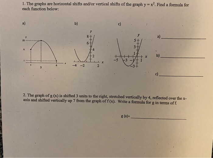 1 The Graphs Are Horizontal Shifts And Or Vertical Chegg Com