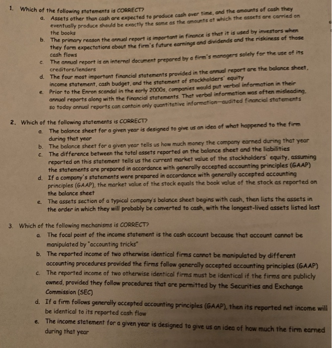 Solved 1 A A Which Of The Following Statements Is Chegg