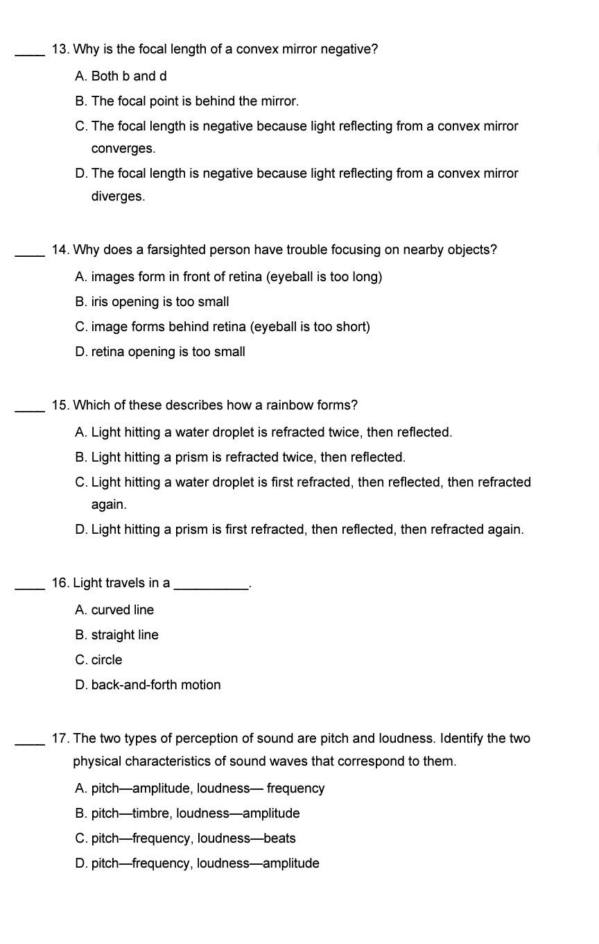 Solved 13. Why is the focal length of a convex mirror