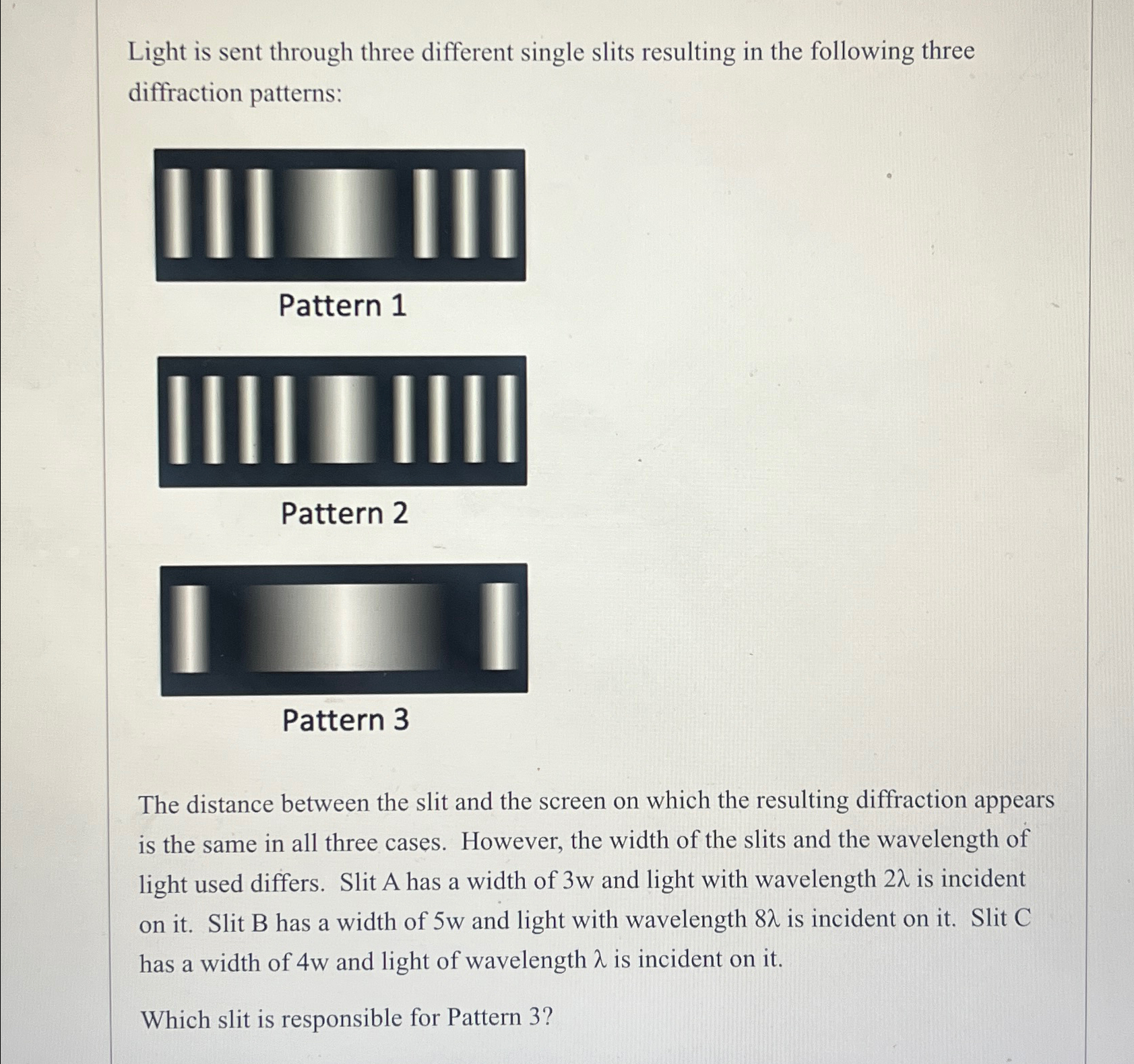 Solved Light is sent through three different single slits | Chegg.com