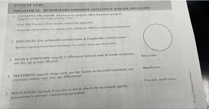 Solved ORGANISM #2 RESPIRATORY/AIRBORNE INFECTIOUS DISEASE | Chegg.com