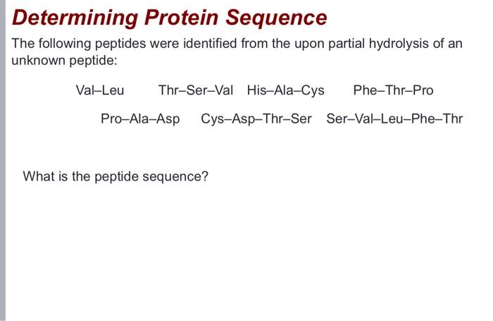 Solved Determining Protein Sequence The Following Peptides | Chegg.com