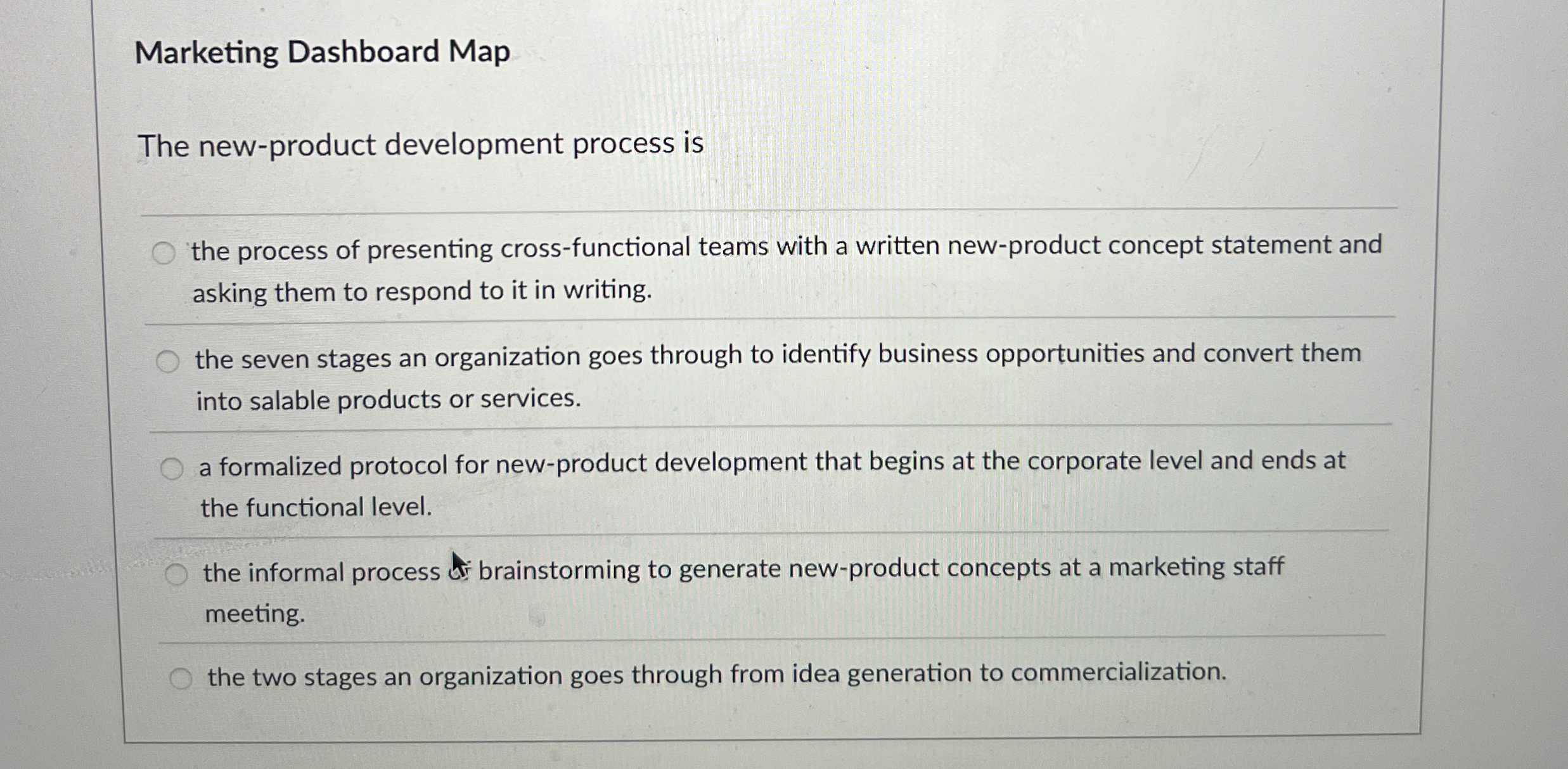 Solved Marketing Dashboard MapThe newproduct development