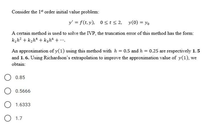 Solved Consider the 1* order initial value problem: y' = | Chegg.com