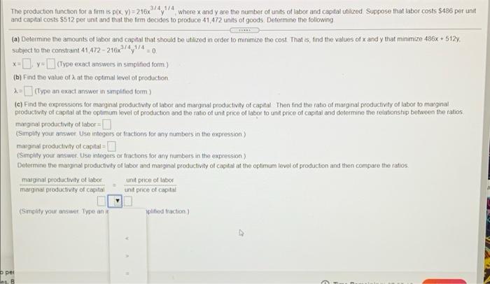 Solved The production function for a firm is pix y) = | Chegg.com
