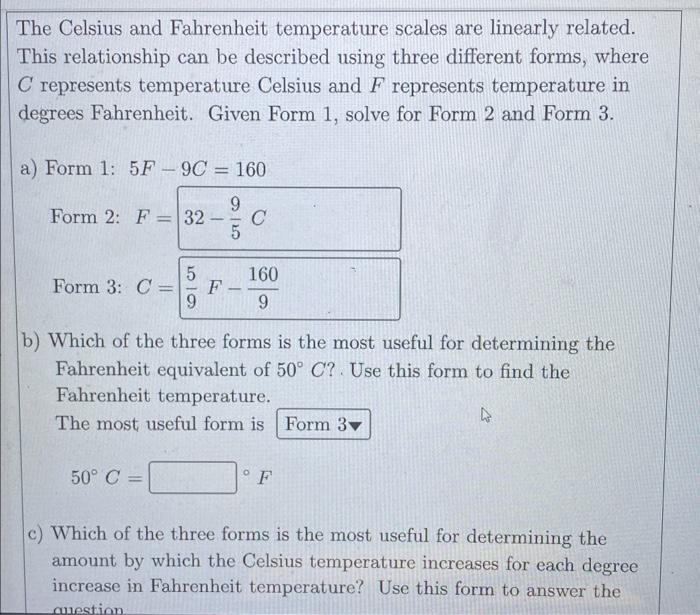 Solved Use the information about Celsius and Fahrenheit (F =