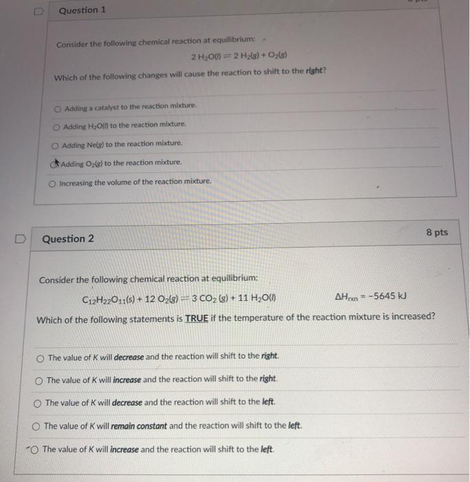 Solved Question 1 Consider the following chemical reaction | Chegg.com