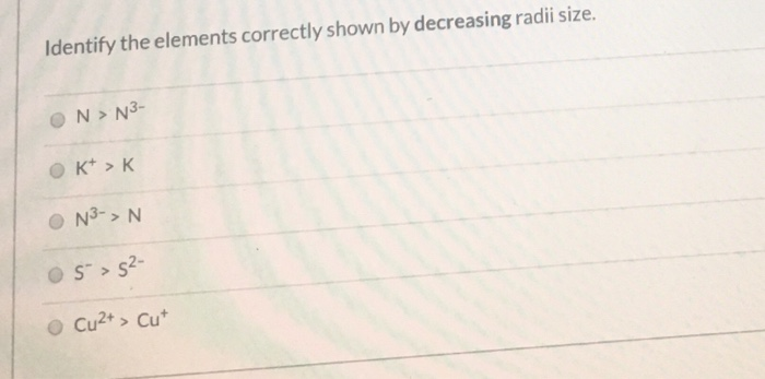 Solved Identify the elements correctly shown by decreasing | Chegg.com