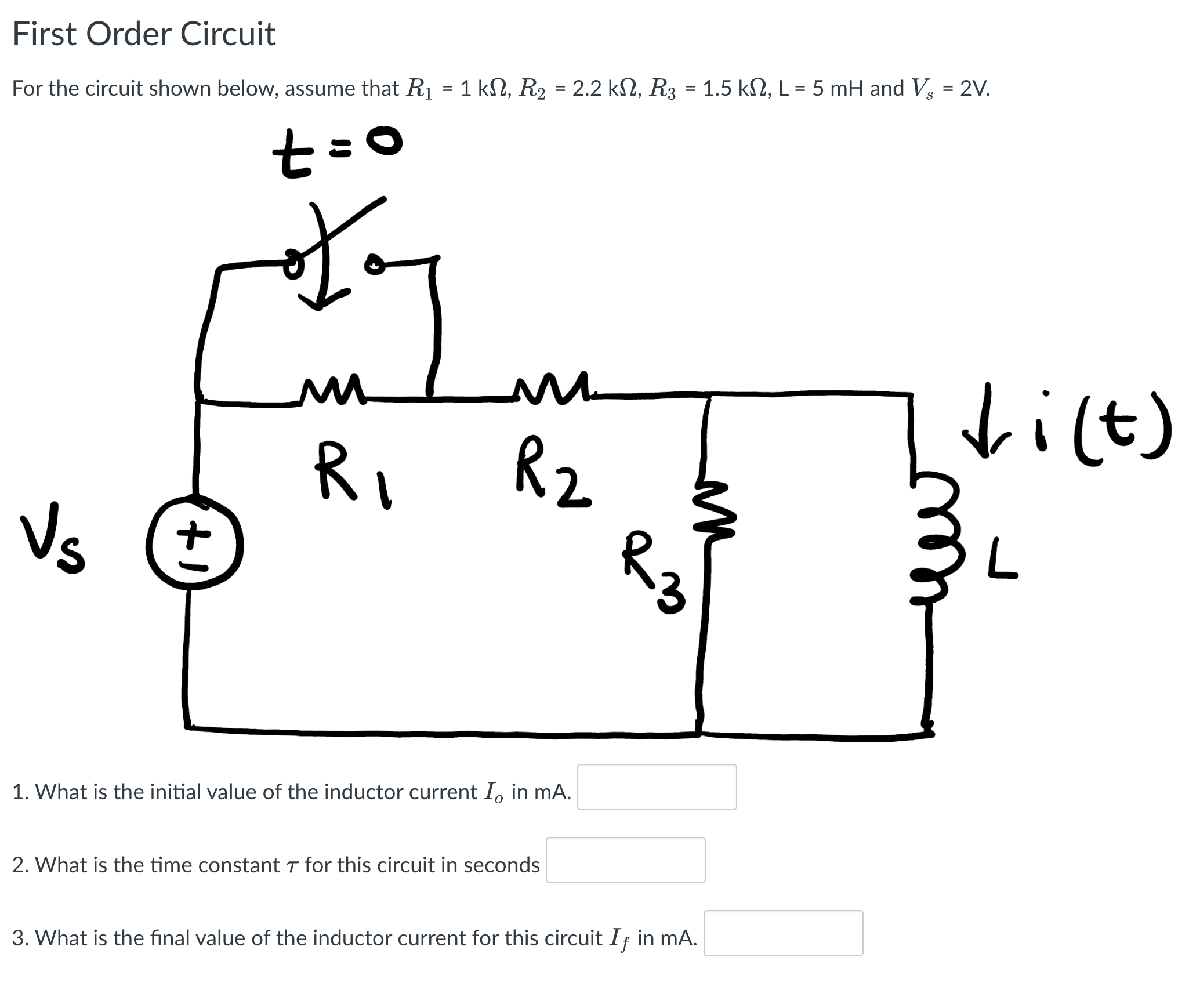 Solved First Order CircuitFor the circuit shown below, | Chegg.com
