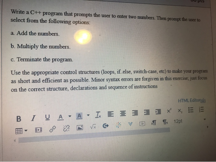 Solved U PLS Write a C++ program that prompts the user to | Chegg.com