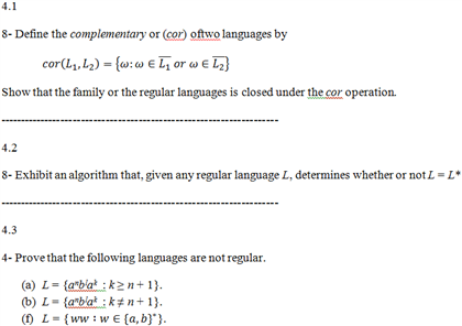 Solved Define the complementary or (cor) of two languages by | Chegg.com