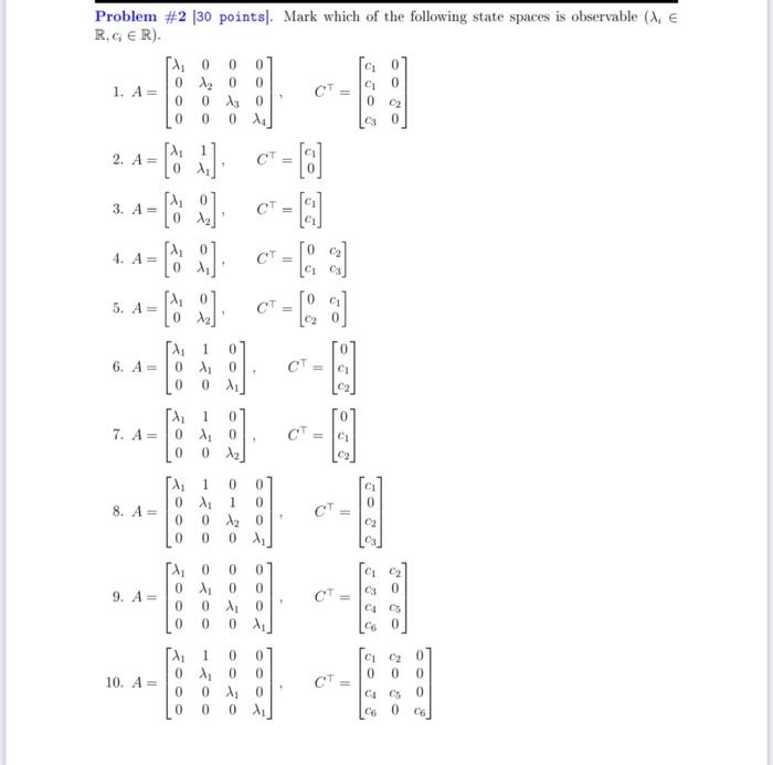 Solved Problem \#2 30 points ∣. Mark which of the following | Chegg.com