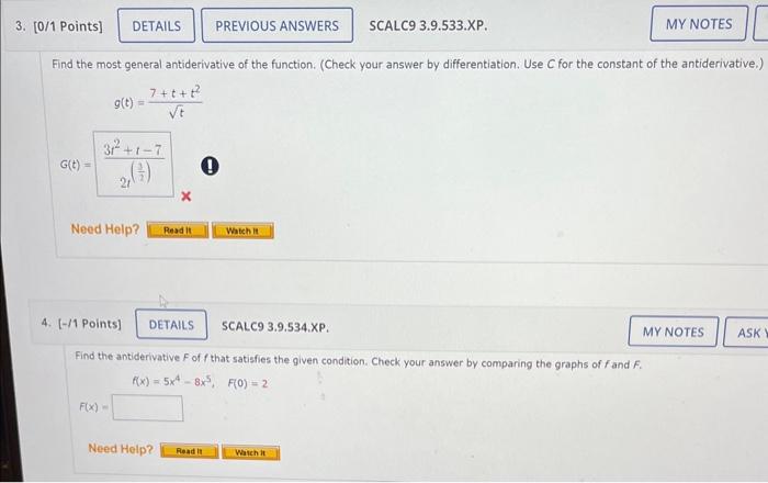 Solved Find The Most General Antiderivative Of The Function