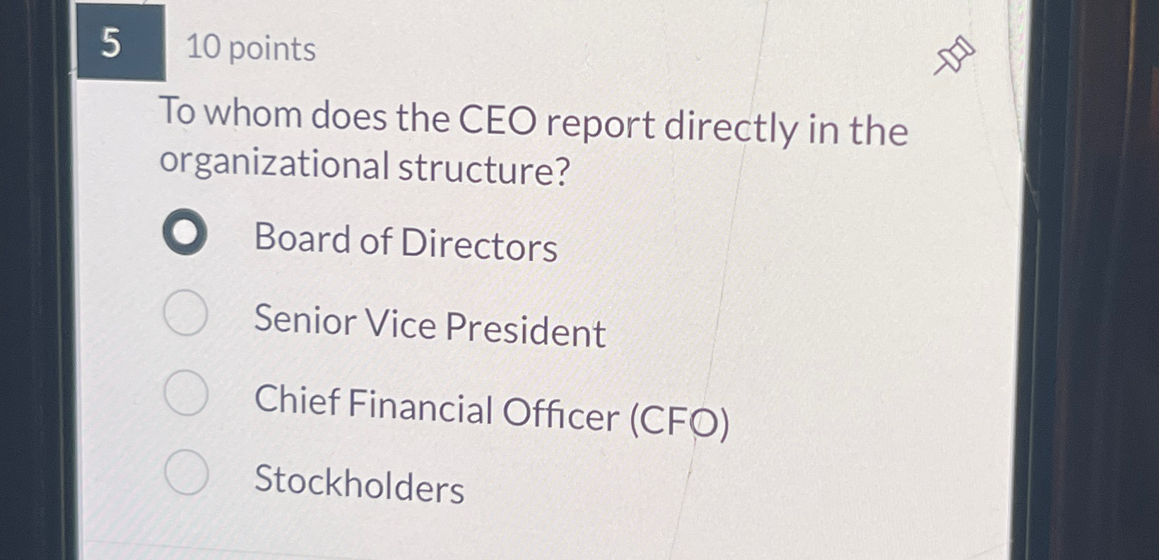 Solved 510 ﻿pointsTo whom does the CEO report directly in | Chegg.com