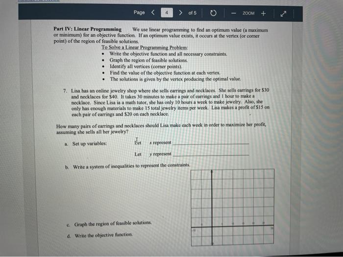 Solved Page of 5 ZOOM . Part IV: Linear Programming We | Chegg.com