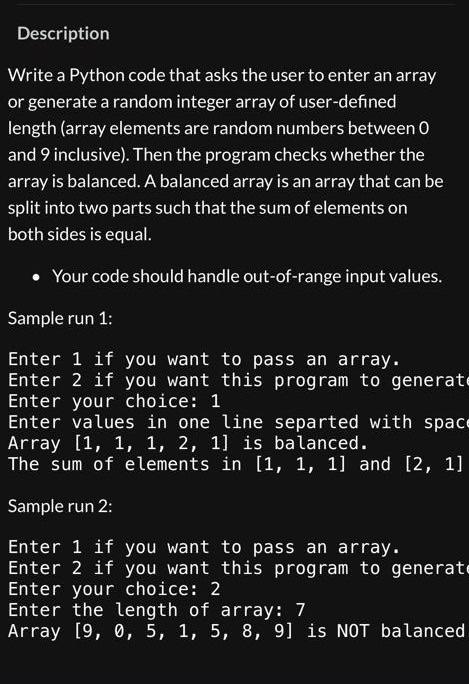 Solved Description Write a Python code that asks the user to | Chegg.com