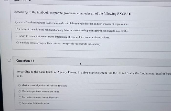 Solved According to the textbook, corporate governance | Chegg.com