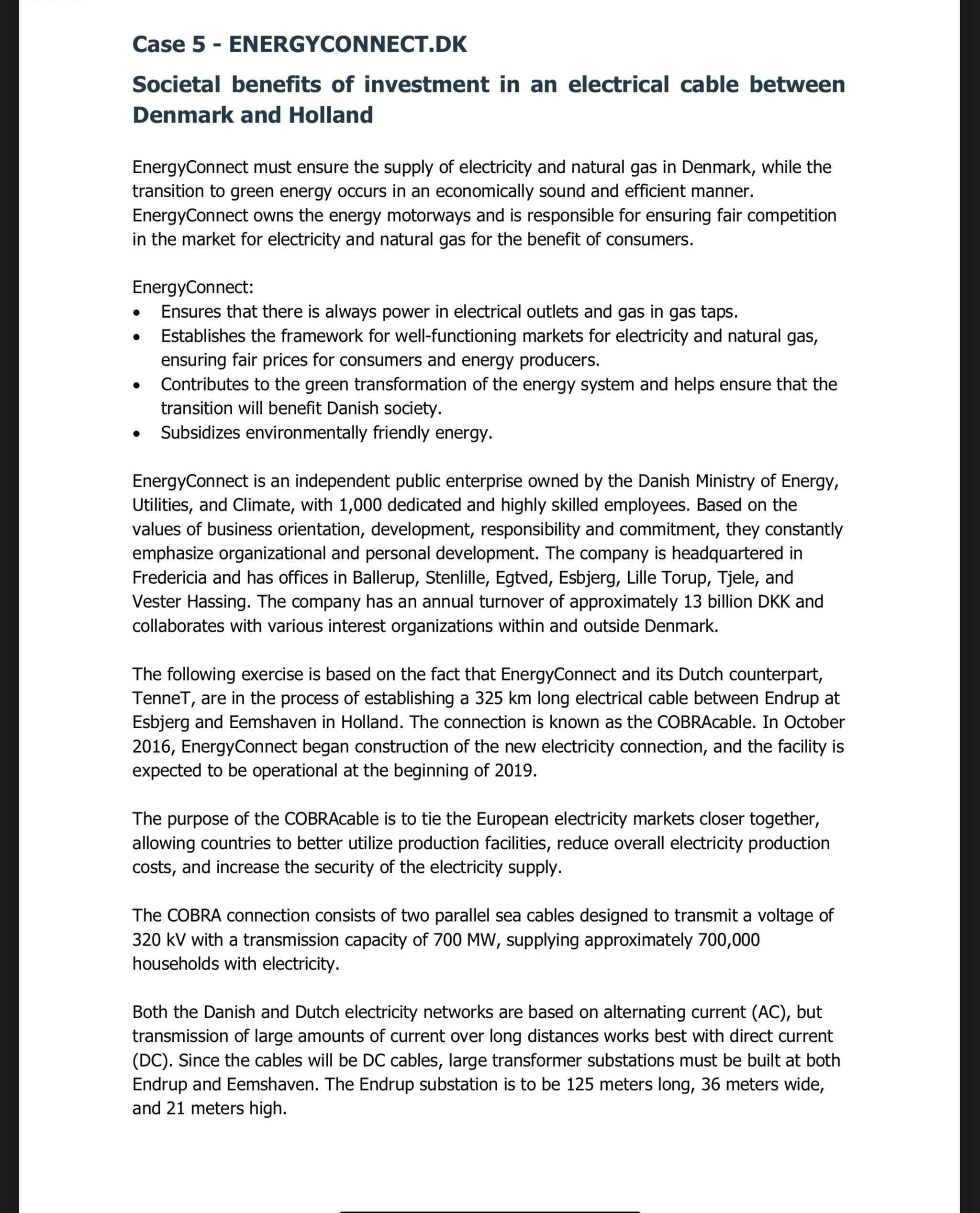 Solved Case 5 - ﻿ENERGYCONNECT.DKSocietal benefits of | Chegg.com