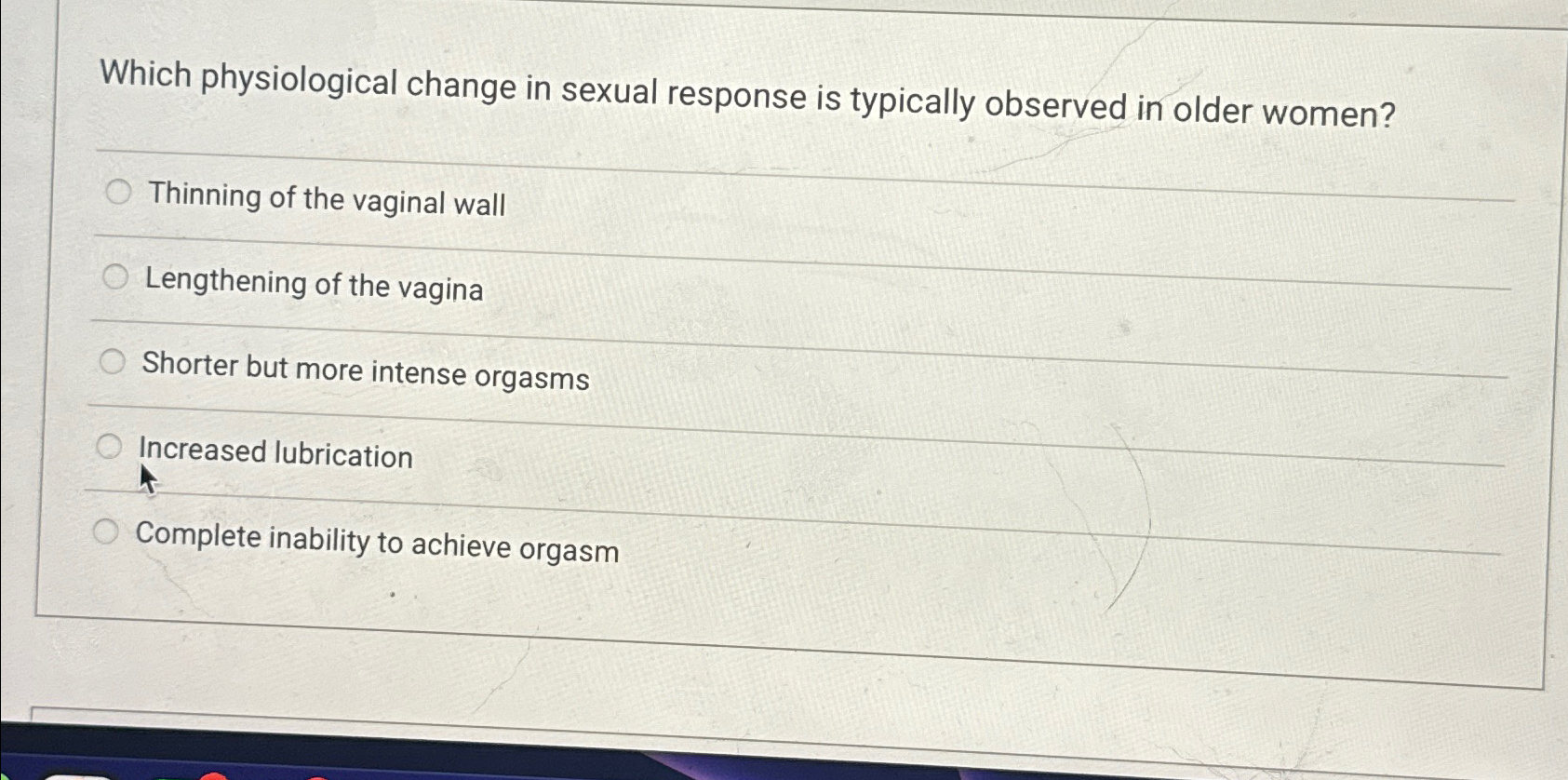 Solved Which physiological change in sexual response is | Chegg.com