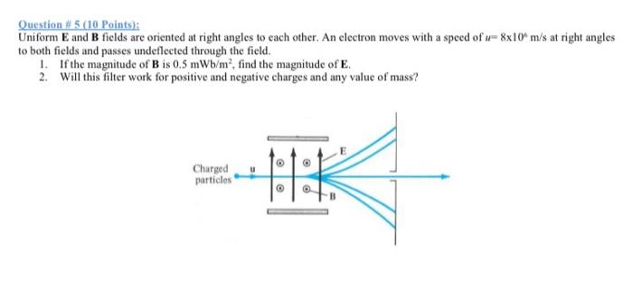 Solved Question #5 (10 Points): Uniform E and B fields are | Chegg.com