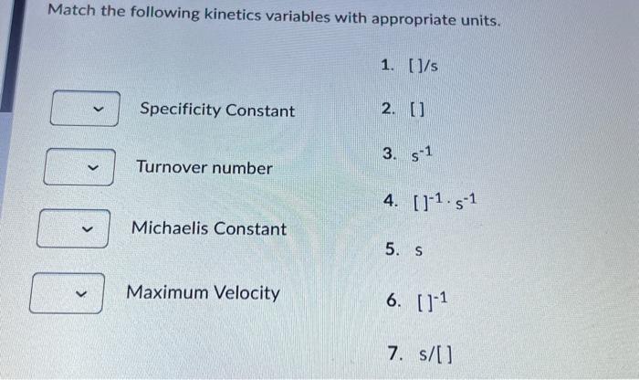 Solved Match the following kinetics variables with | Chegg.com