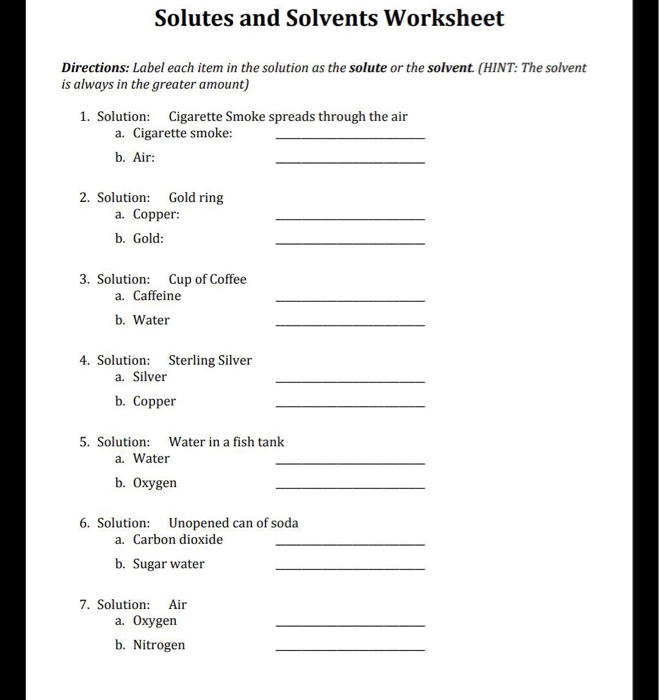 Solved: Solutes And Solvents Worksheet Directions: Label E... | Chegg.com