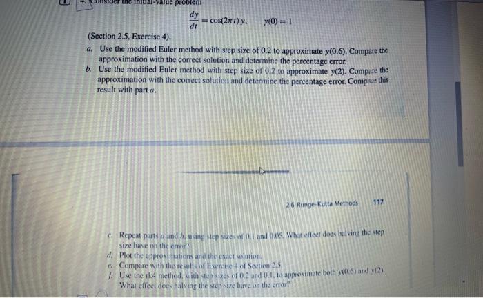 Solved 1. a. Use the modified Euler method (do not use a | Chegg.com