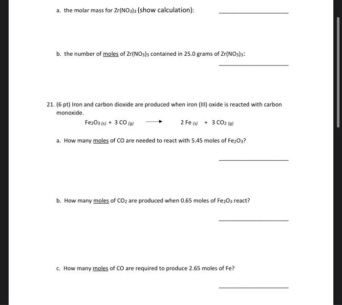 Solved A. The Molar Mass For Zr(NO3)3 (show Calculation