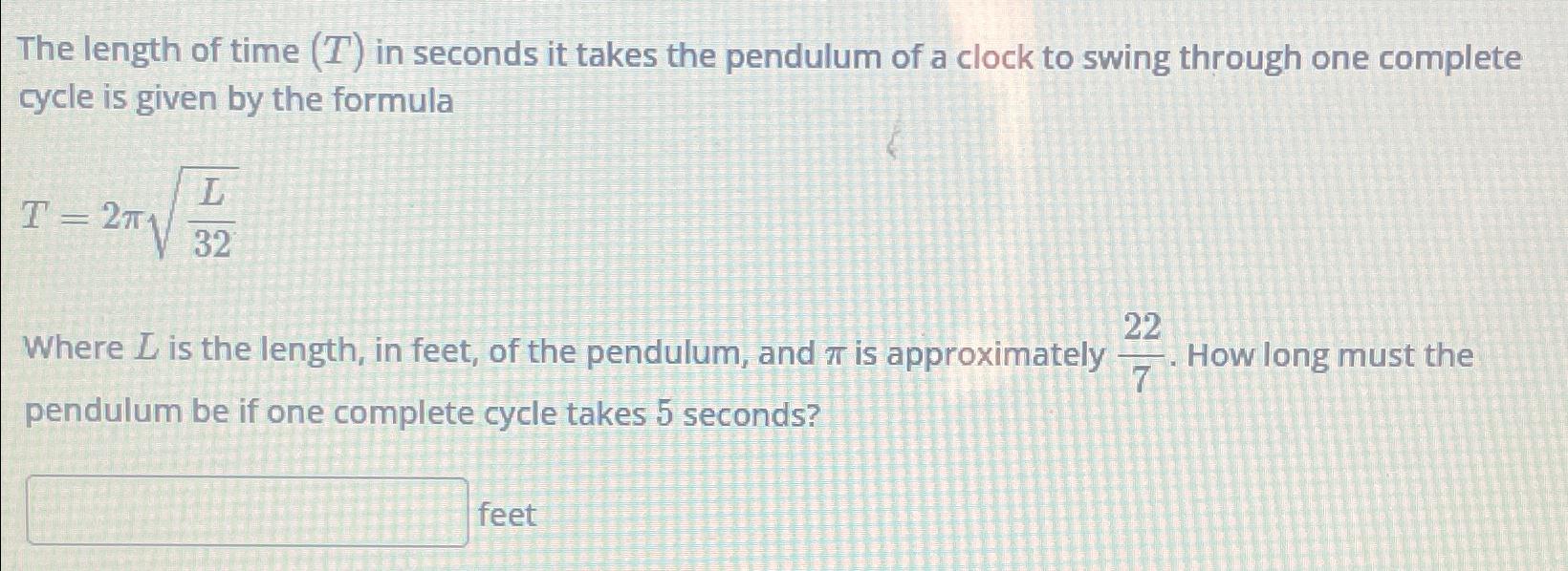 Solved The length of time (T) ﻿in seconds it takes the | Chegg.com