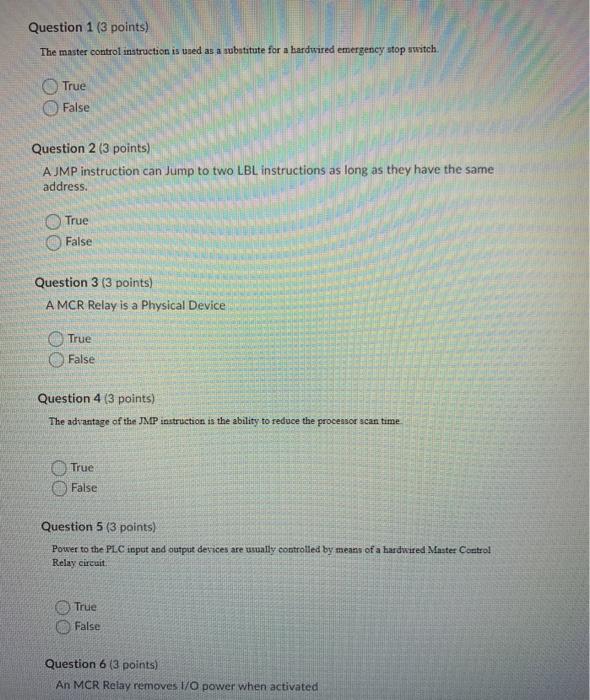 Solved Question 1 (3 points) The master control instruction | Chegg.com