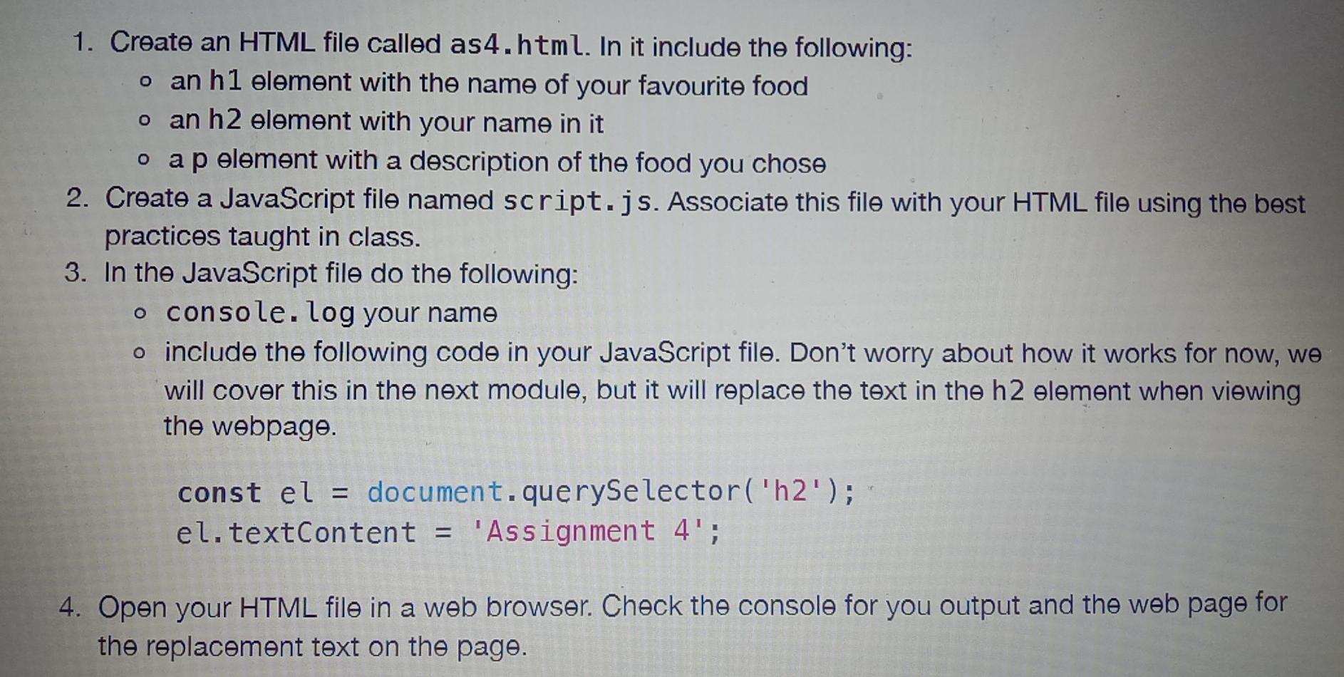 Solved 1. Create an HTML file called as4.html. In it include | Chegg.com