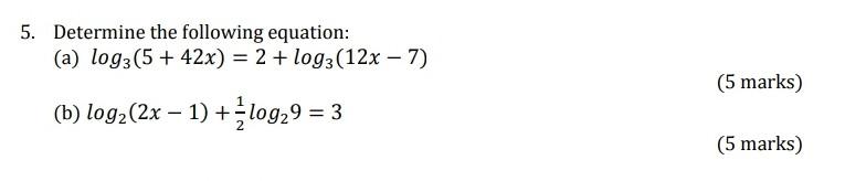 Solved 5. Determine the following equation: (a) log3(5 + | Chegg.com