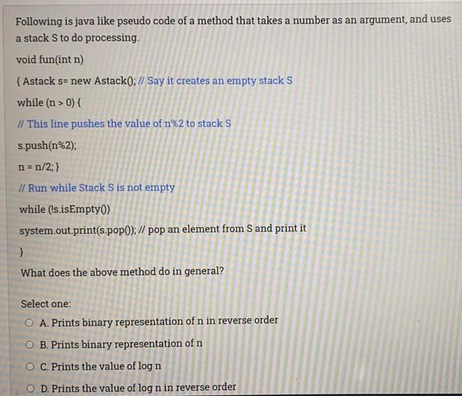 Solved Following is java like pseudo code of a method that | Chegg.com