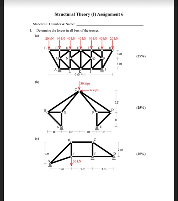 Solved Structural Theory (1) Assignment 6 Student's ID | Chegg.com