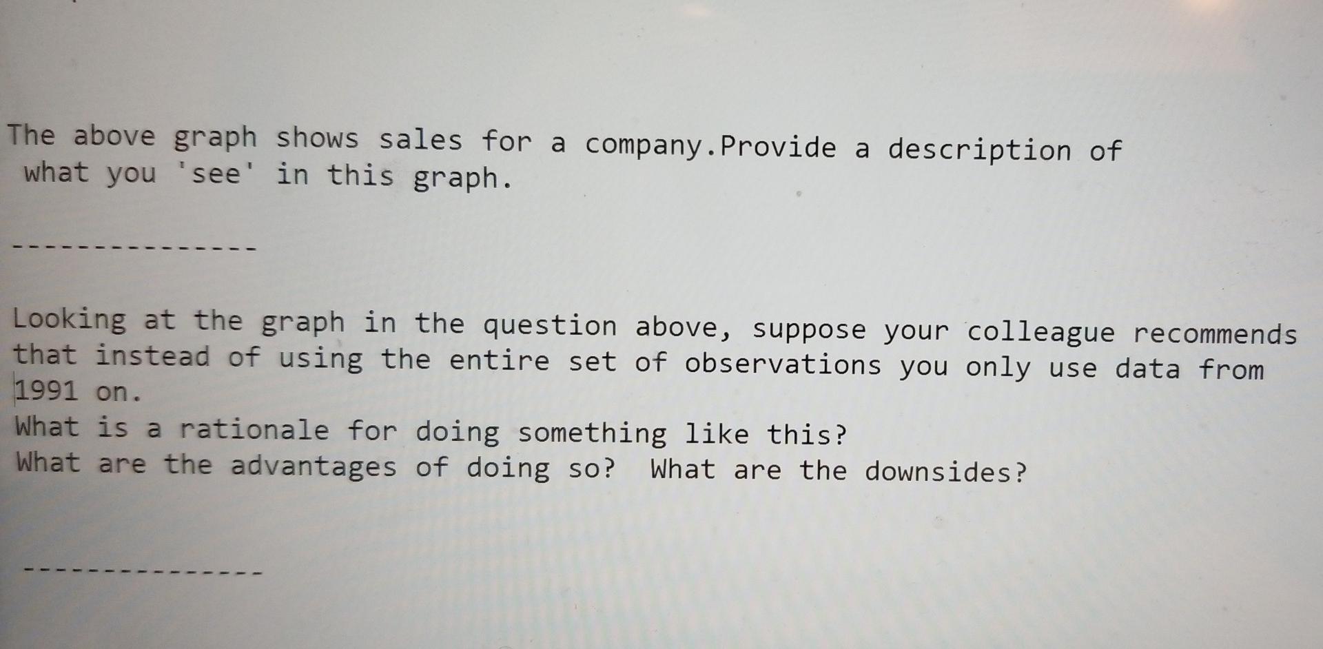 The above graph shows sales for a company.Provide a | Chegg.com